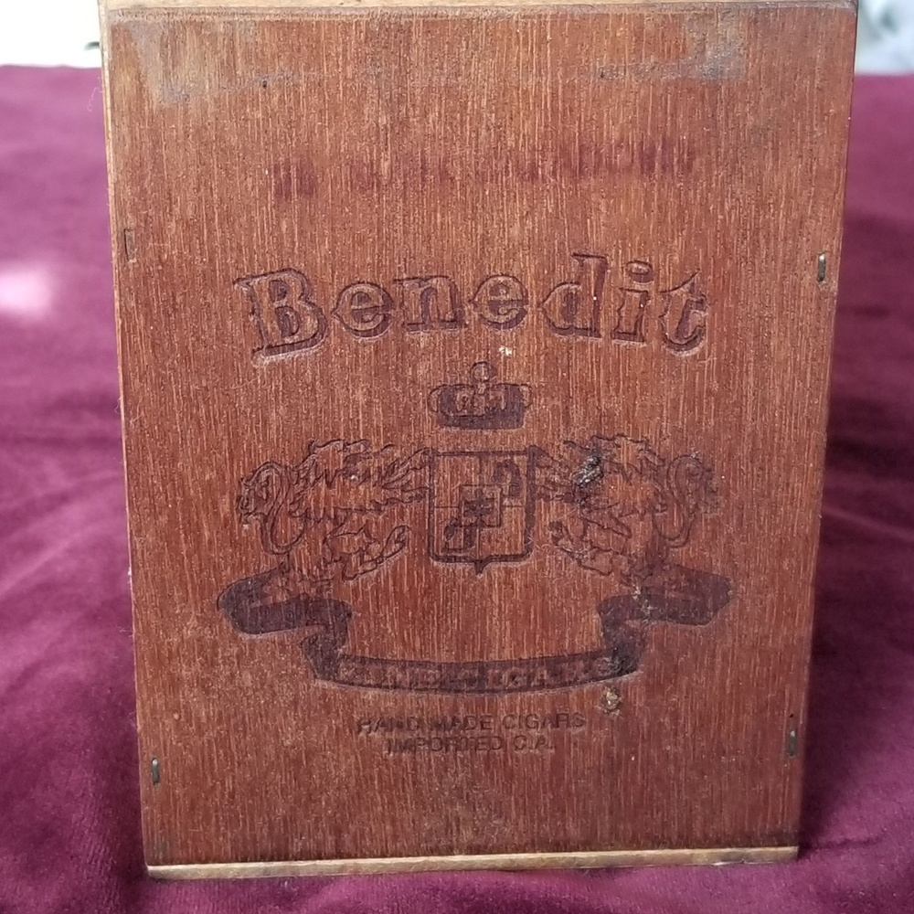 Antique Wooden Cigar Box.  Says, "Benedit"